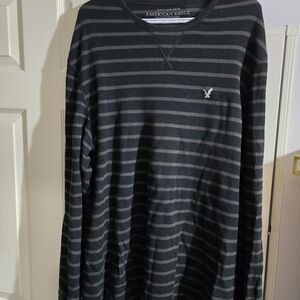 American Eagle Outfitters Men's Dark Gray Striped Long Sleeve Tee